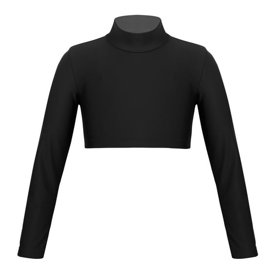 Jowowha Girls Long Sleeve Crop Tops Hip Hop Jazz Dance Shirt Mock Neck Long Sleeve Activewear Tops Black 16