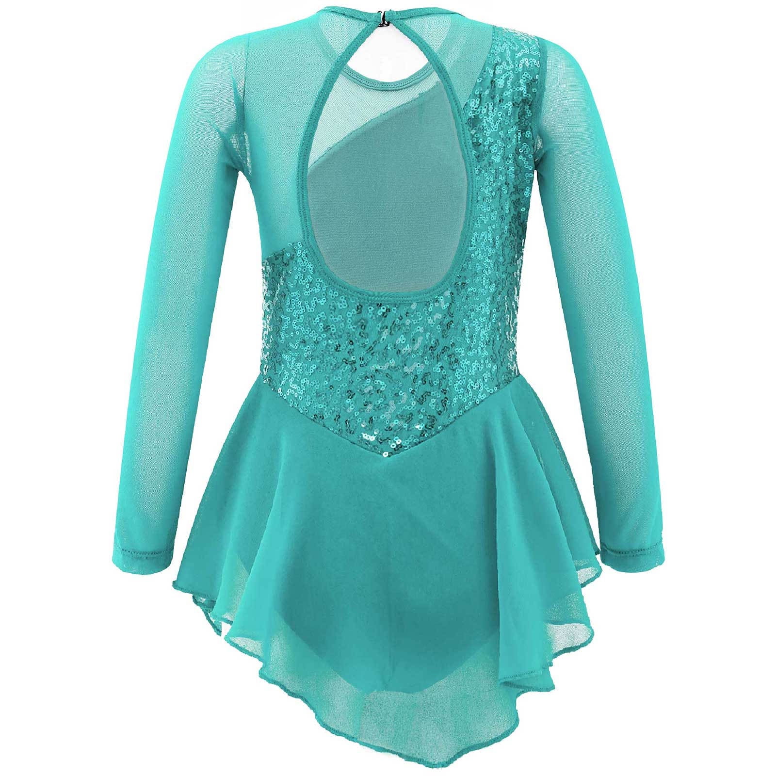 Kids' Figure Skating Dress - Mock Neck Mesh Sleeve Leotard For Ballet & Ice Skating