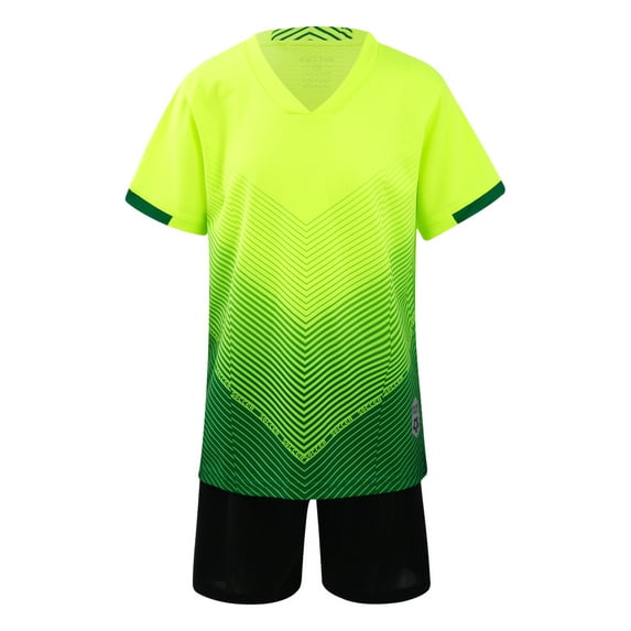 Jowowha Kids Boys Football Jerseys Shirts Shorts Set Basketball Athletic Sports Suit Fluorescent Green 4XS