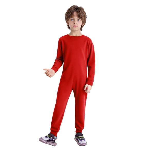 Jowowha Kids Boys Special Needs Adaptive Clothing Long Sleeve Anti-strip Romper Zip Back Jumpsuit Red 16