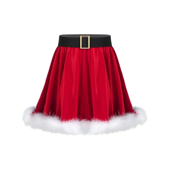 Jowowha Kids Girls Christmas Santa Cosplay Costume Velvet Pleated Skirt with Plushy Hem Mini Skort Red 10