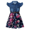 thumbnail image 1 of Jowowha Kids Girls Flutter Sleeve Denim Top Summer Casual Floral Printed Dress Princess Dress Swing Navy Blue 6, 1 of 7