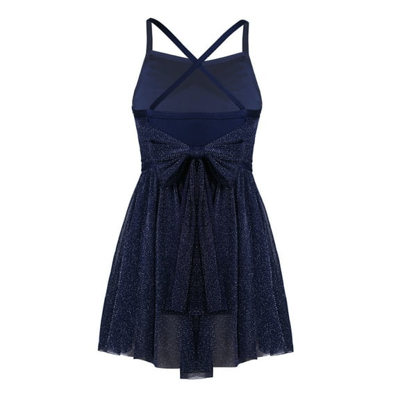 Jowowha Kids Girls Glittery Spaghetti Straps Lyrical Ballet Dance Leotard Tutu Dress Criss Cross Back Navy Blue 16