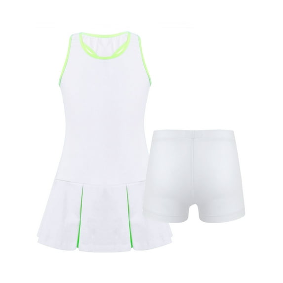 Jowowha Kids Girls Golf Tennis Dress with Shorts Set Athletic Gym Workout Sports Dress Activewear White 6