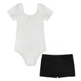thumbnail image 1 of Jowowha Kids Girls Gymnastics Leotards Round Neck Leotard with Shorts Activewear Ballet Dance Ivory&Black 4, 1 of 4