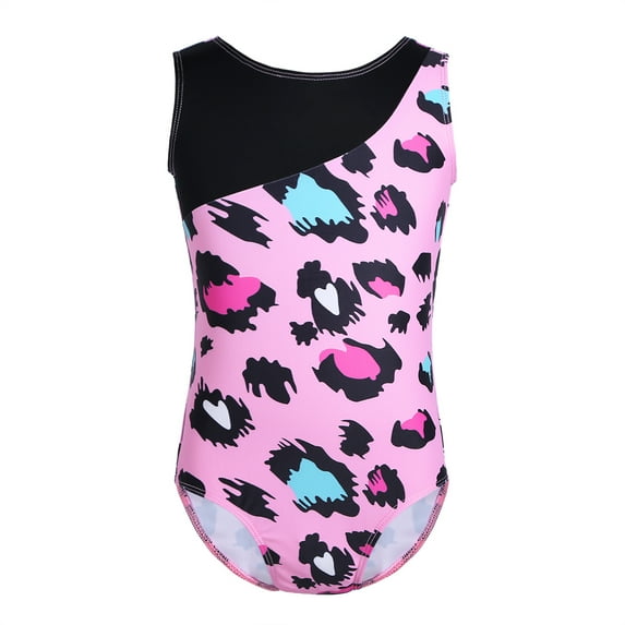 Jowowha Kids Girls One Piece Gymnastics Leotard Sleeveless Leopard Print Ballet Dance Unitard Pink L