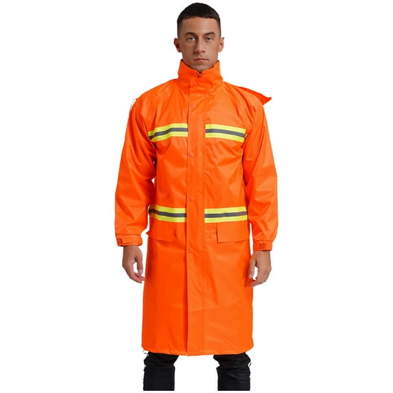 Jowowha Men Adult Outwear Safety Raincoat Trench Jackets Unisex Cape Reflective Stripes Coat Orange M/165
