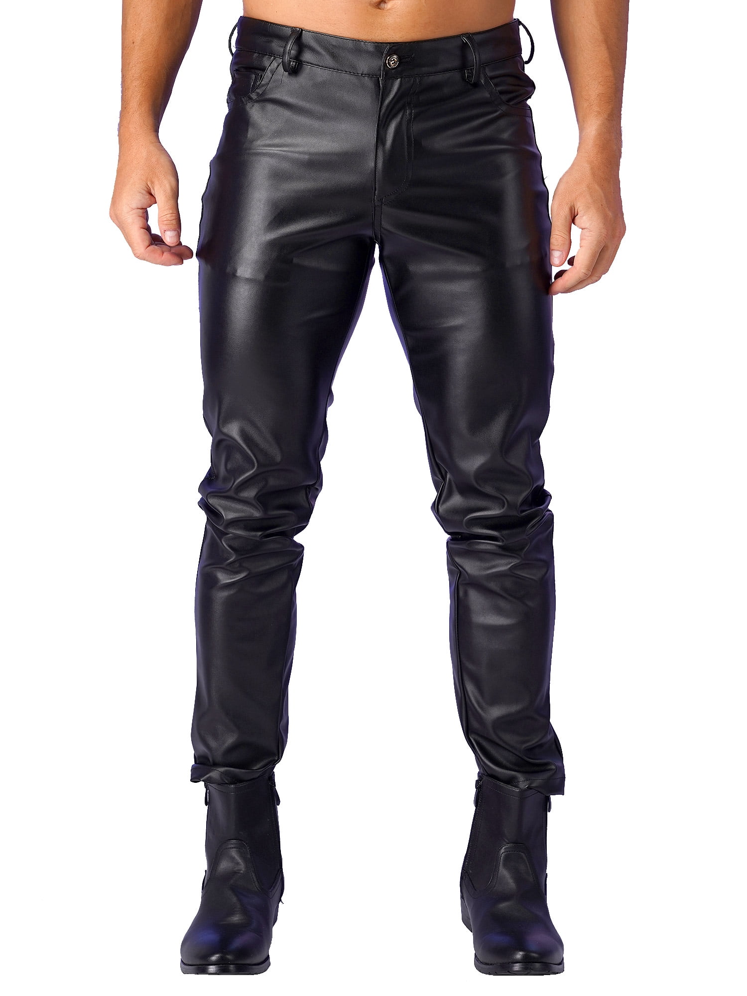 CHICTRY Mens PU Leather Pants Retro Punk 80's Rock Skinny