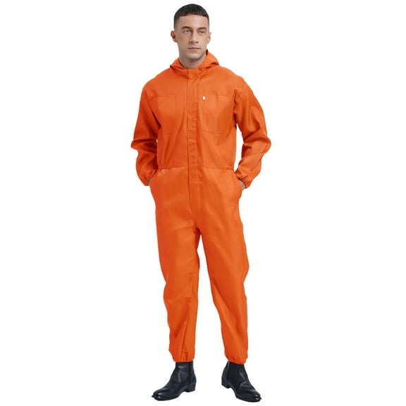 Jowowha Men's Long Sleeve Work Overall Jumpsuit Front Half Zipper Coverall with Overlapping Placket Orange L/170