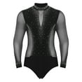thumbnail image 1 of Jowowha Men's Shiny Rhinestone Mock Neck Latin Tango Dance Shirt Latin Tango Training Performance Bodysuit Black L, 1 of 7