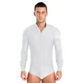 thumbnail image 1 of Jowowha Men's Shiny Rhinestones Latin Tango Dance Shirt Leotard Ballroom Modern Dancewear White M, 1 of 7