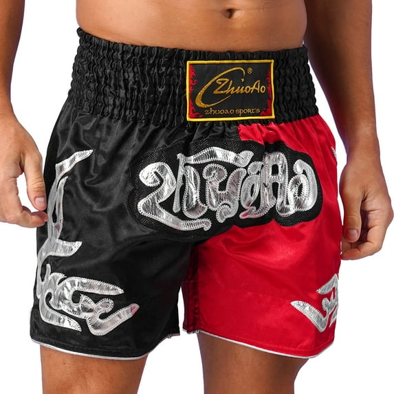 Jowowha Mens Elastic Hand-Embroidered Totem Shorts Kickboxing Combat Fight Grappling Shorts Muay Thai Type F XL/170/7