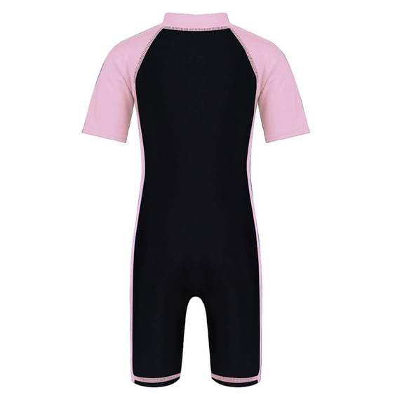 Jowowha Unisex Boys/Girls Zippered Thermal Shorty Wetsuit UV Sun Protection Rash Guard Set Swimwear Pink&Black 10