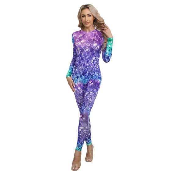 Jowowha Women Adult One Piece Mermaid Cosplay Long Jumpsuit Halloween Party Dress Up Long Bodysuit Type B M