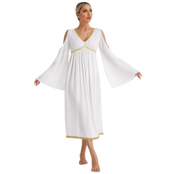 Jowowha Women Flare Sleeve Church Robe Liturgical Praise Dance Dress Festival Party Ivory M