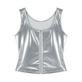 thumbnail image 1 of Jowowha Women U Neck Sleeveless Tank Top PVC Leather Zipper Camisole T Shirts Pole Dance Clubwear Silver M, 1 of 7