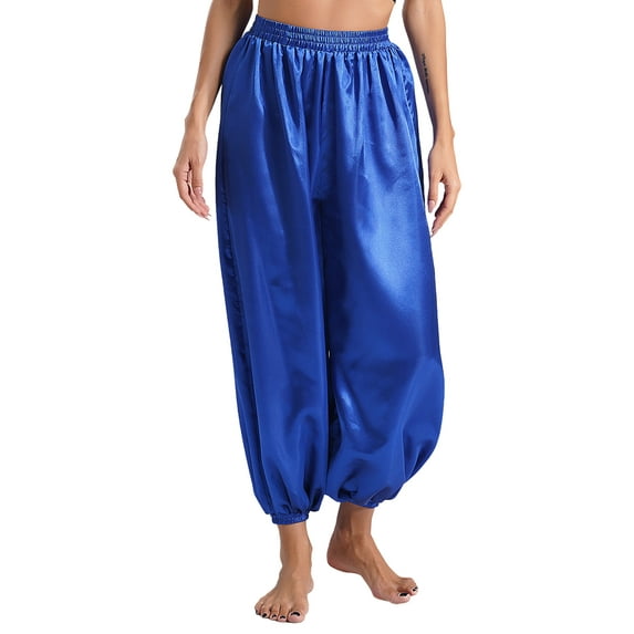 Jowowha Women's Belly Dance Costume Casual Loose Solid Color Elastic Waistband Pants Yoga Pants Tribe Pants Royal Blue S