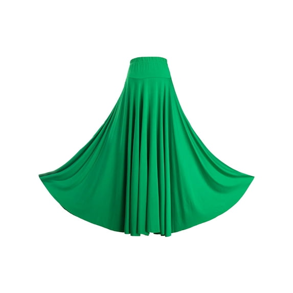 Jowowha Womens Ballroom Dance Skirt Solid Color Ruffle Dancewear Flamenco Performance Costume Green 4XL