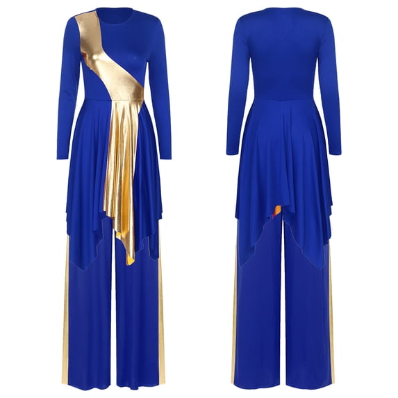 Jowowha Womens Metallic Praise Dance Outfit Worship Dance Clubwear Liturgical Lyrical Dance Dress Blue L