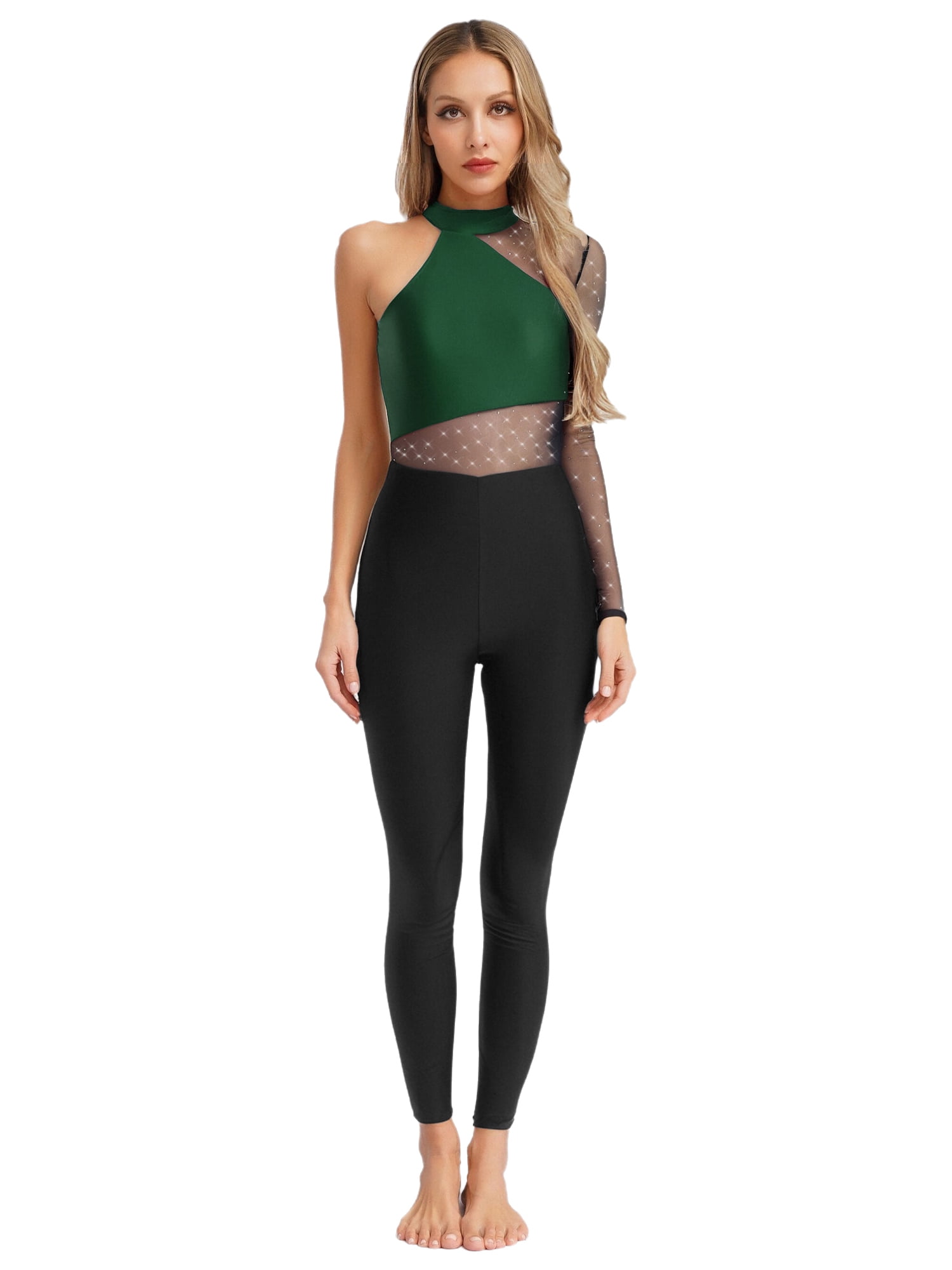 Jowowha Womens One Shoulder Dance Unitard Shiny One Piece Jumpsuit ...