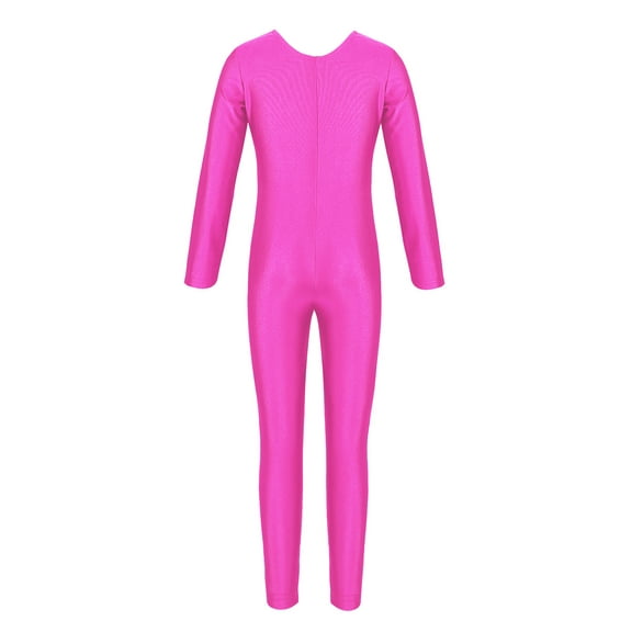 Jowowha Youth Big Girls' Classical Long Sleeves Full Length Gymnastics Dance Jumpsuit Unitard Leotard Rose M