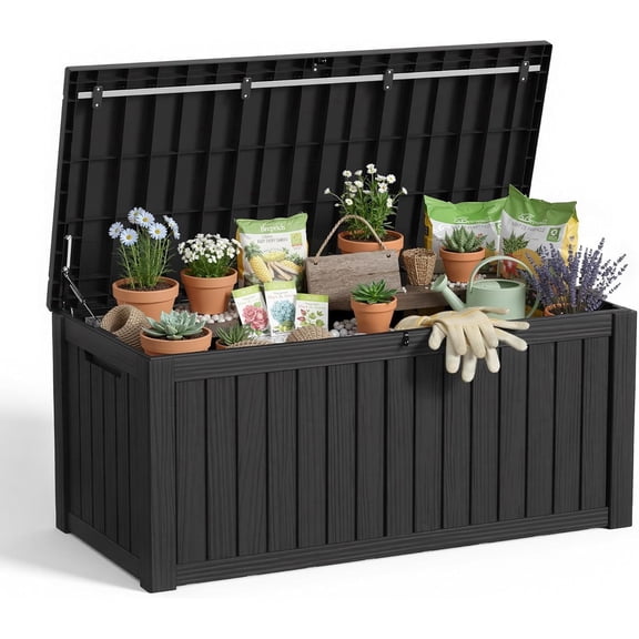 Joxxoaa 150 Gallon Outdoor Storage Box Waterproof Outside Resin Deck Box, Lockable Storage Bin for Patio Furniture,Garden Tools,Cushions,Pool Accessories(Black)