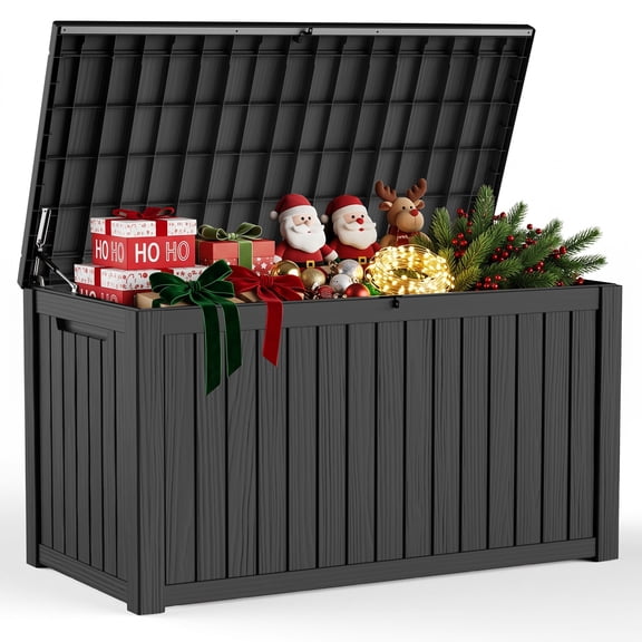 Joxxoaa 190 Gallon Large Outdoor Deck Box, Weather Resistant Resin Patio Storage Box with Gas Hinged Lockable Lid, Waterproof Storage Container for Patio Cushions, Garden Tools, Pool Supplies