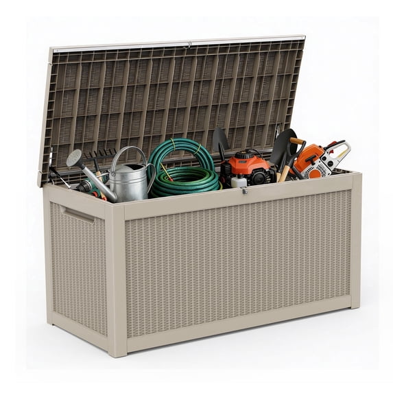 Joxxoaa 260 Gallon Resin Deck Box Outdoor Storage Box with Lockable Lid, Waterproof for Patio Cushions, Gardening Tools & Exercise Equipment(Grey)