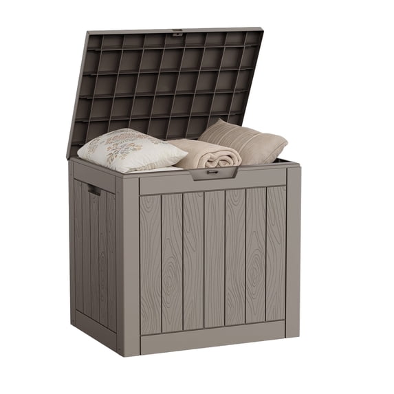 Joxxoaa 30 Gallon Resin Outdoor Storage Box & Patio Side Table for Balcony, Pool, Deck & Garden Accessories, Weather‑Resistant, Black/Brown