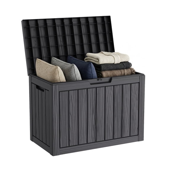 Joxxoaa 45 Gallon Resin Deck Box, Lockable Patio Outdoor Storage Box for Furniture, Garden Tools and Tools Storage, Waterproof Outside Storage Boxes - Black