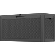 Joxxoaa 60 Gallon Resin Deck Box, Waterproof Outdoor Storage Container with Rattan Texture, Lockable Patio Bin, Black.