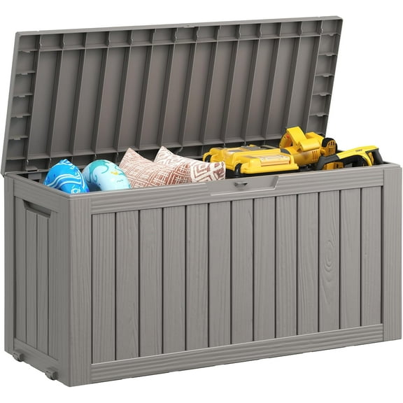 Joxxoaa 75 Gallon Resin Deck Box Waterproof Outdoor Storage Box for Patio Furniture Pool Accessories Indoor Storage for Cushion Garden Tools (75 Gallon, GRAY)