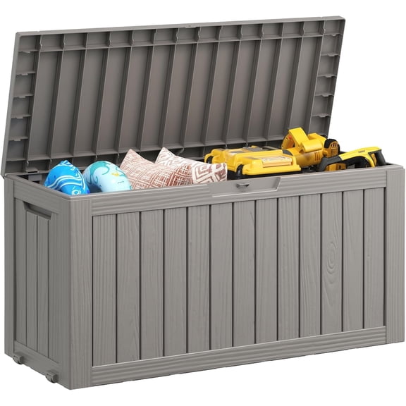 Joxxoaa 75 Gallon Resin Deck Box Waterproof Outdoor Storage Box for Patio Furniture Pool Accessories Indoor Storage for Cushion Garden Tools (75 Gallon, GRAY)