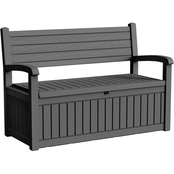 Joxxoaa 80 Gallon Storage Bench Deck Box for Patio Storage, Front Porch Decor and Outdoor Seating – Perfect to Store Garden Tools and Pool Floats.( Black Stripe)