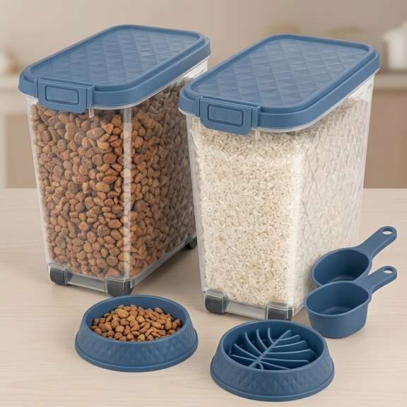 Joxxoaa Airtight Food Storage Container, Up to 62 L, Attachable Wheels, for Dog Cat Bird and other Pet Food Storage Bin, Keep Fresh, Easy Mobility, BPA Free, Blue