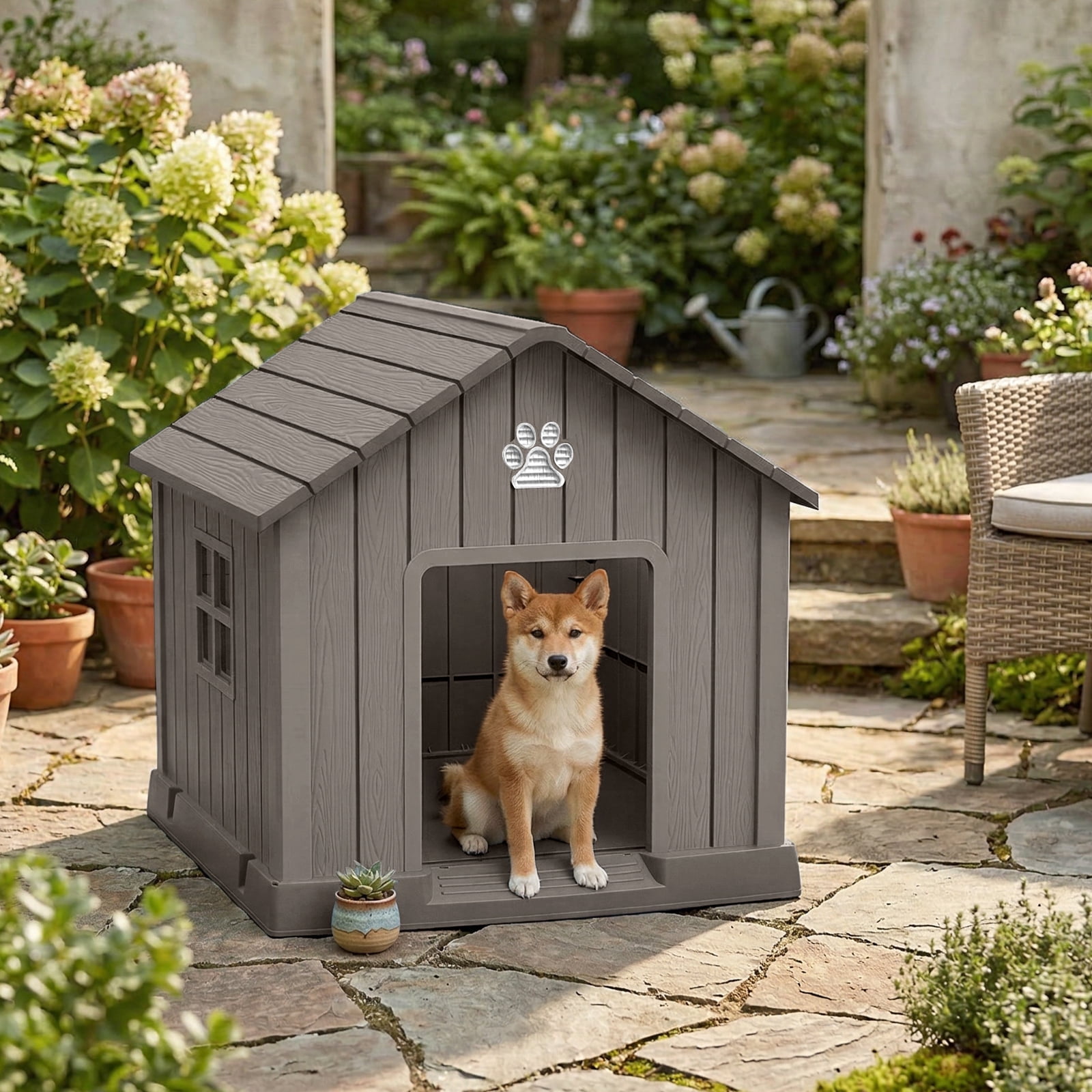 Joxxoaa Dog House Indoor Outdoor for Small to Large Sized Dogs Indoor Outdoor Doghouse Puppy Shelter with Elevated Floor, Easy to Assemble (Brown)
