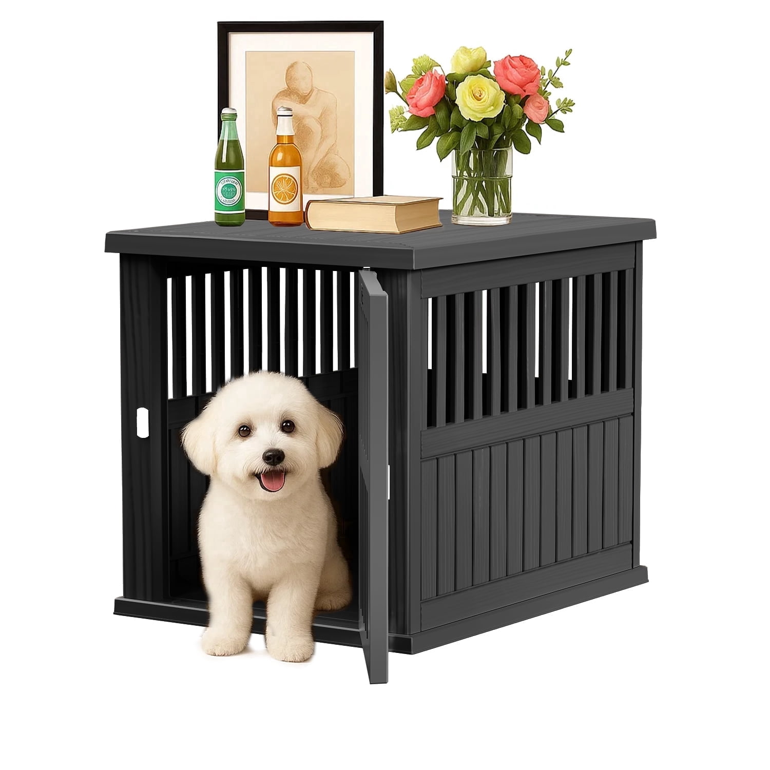 Joxxoaa Durable Dog Crate Furniture with Lockable Door,Dog House Indoor for Small Medium Large Dogs (Black, Large)