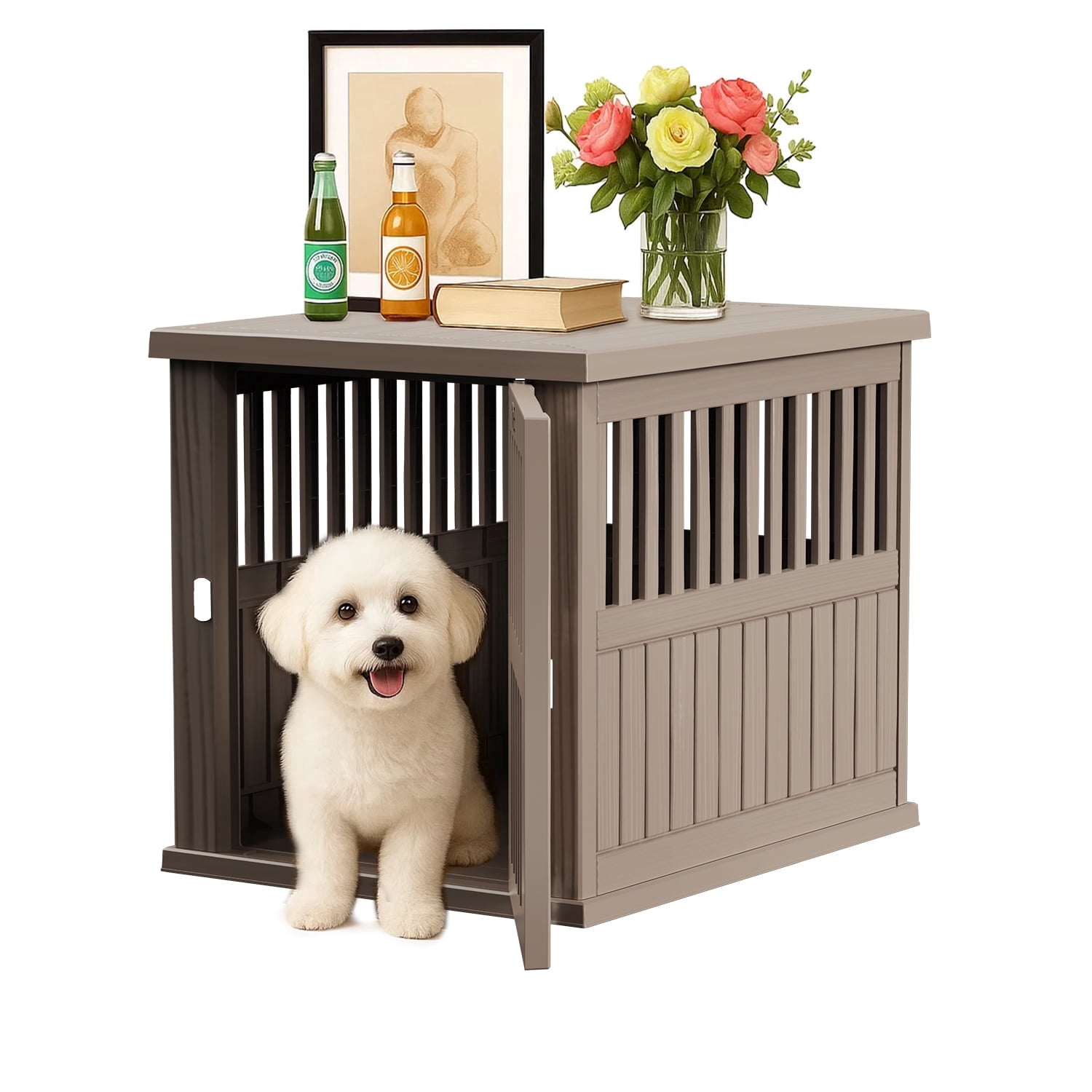 Joxxoaa Durable Dog Crate Furniture with Lockable Door,Dog House Indoor for Small Medium Large Dogs (Gray, Large)