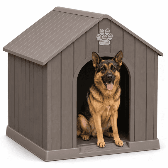 Slanted Home Design Joxxoaa Large Dog House for Medium Large Dogs, Weatherproof Plastic ...
