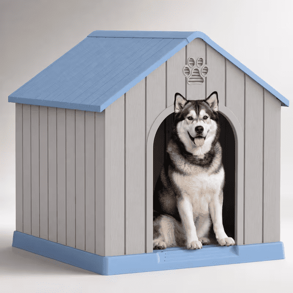 Slanted Home Design Joxxoaa Large Dog House for Medium Large Dogs, Weatherproof Plastic ...
