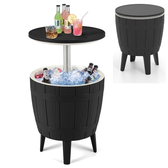 Joxxoaa Outdoor Cooler Table – Adjustable Height with Built-in Ice Cooler Side Table, Resin Cool Bar for Patio, Party, Pool, Garden(Black)/(Brown)
