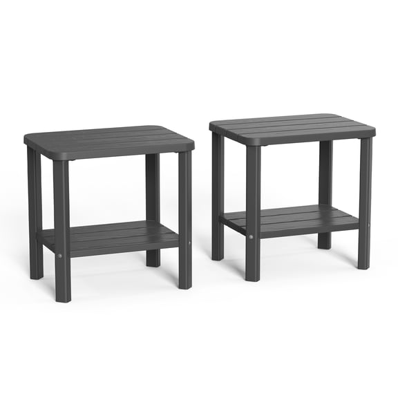 Joxxoaa Outdoor Patio Side Table Set of 2, 16" Small Resin Square End Table, Outside Coffee Bistro Table for Porch, Deck, Balcony, Indoor（Black)