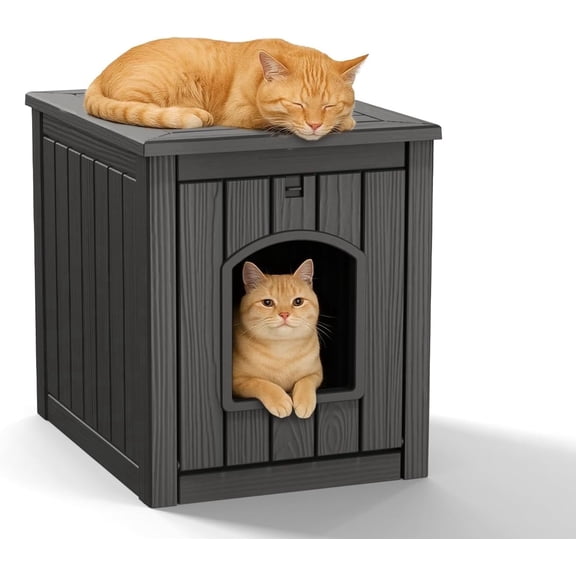 Joxxoaa Outdoor resin weatherproof cat house,ventilated and insulated for Cats,Kittens,Puppies,Never Blow Away,washable,easy to assemble, scratch and bite-resistant,non-stick to hair Father's Day Gif