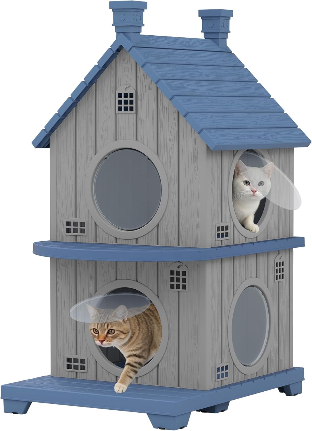 Joxxoaa Outdoor resin weatherproof cat house,ventilated and insulated for Cats,Kittens,Puppies,washable,easy to assemble,scratch and bite-resistant,non-stick to hair (blue)