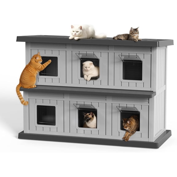 Joxxoaa Outdoor resin weatherproof cat house,ventilated and insulated for Cats,Kittens,Puppies,washable,easy to assemble,scratch and bite-resistant,non-stick to hair (black)