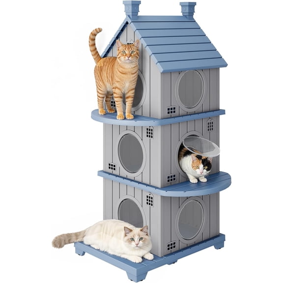 Joxxoaa Outdoor resin weatherproof cat house,ventilated and insulated for Cats,Kittens,Puppies,washable,easy to assemble,scratch and bite-resistant,non-stick to hair (blue)