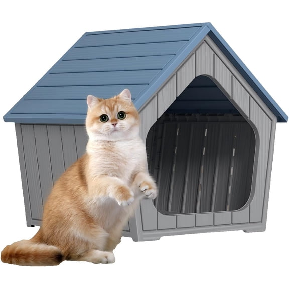 Joxxoaa Outdoor resin weatherproof cat house,ventilated and insulated for Cats,Kittens,Puppies,washable,easy to assemble,scratch and bite-resistant,non-stick to hair (blue)
