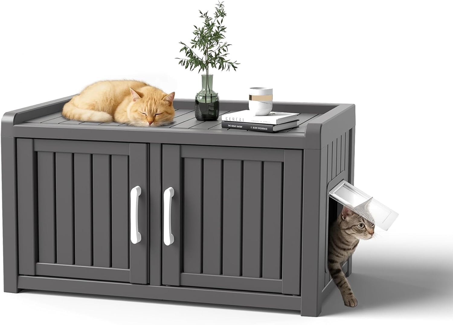 Joxxoaa Outdoor resin weatherproof cat house,ventilated and insulated for Cats,Kittens,Puppies,washable,easy to assemble,scratch- and bite-resistant,non-stick to hair (black)，Father's Day Gift