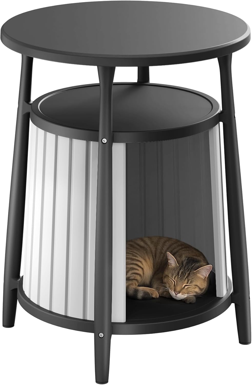 Joxxoaa 2-in-1 Cat House End Table, Weatherproof Resin Pet Bed Nightstand for Small Spaces, Easy Assembly, Black/Gray，Father's Day Gift
