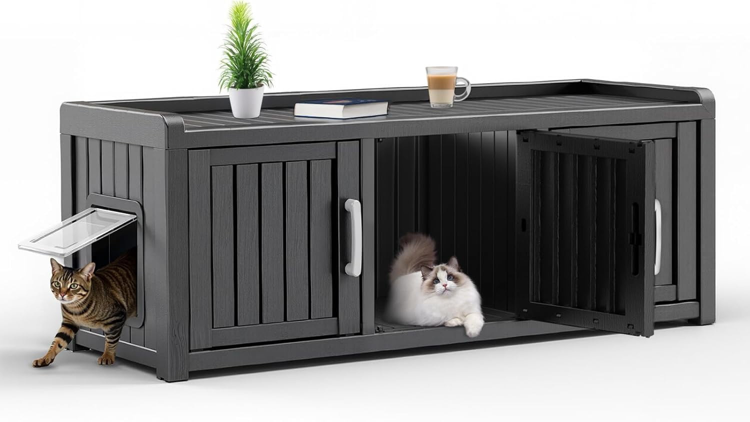 Joxxoaa Outdoor resin weatherproof cat house,ventilated and insulated for Cats,Kittens,Puppies,washable, easy to assemble,scratch and bite-resistant,non-stick to hair (black)